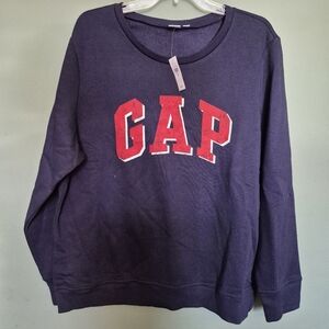 GAP Women's Dark Blue Sweater with Bold Red Lettering